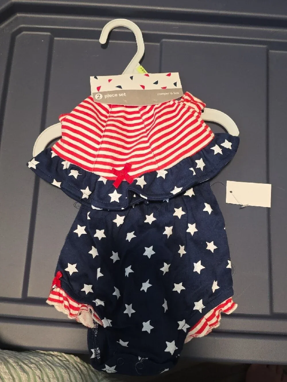 Baby Starters Navy Blue & Red Stars Stripes Romper with Hat